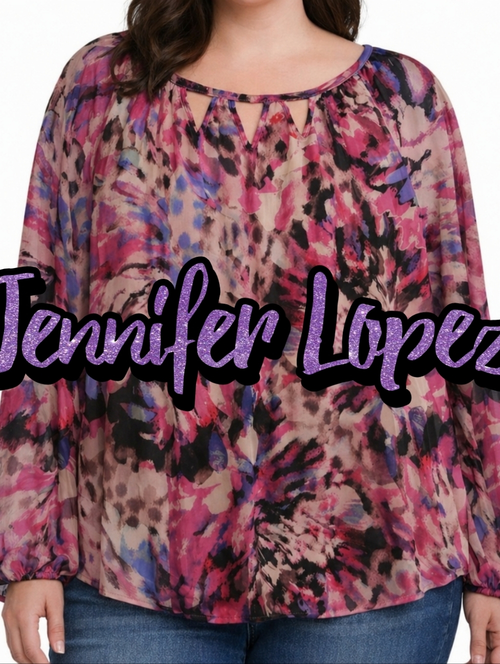 Jennifer Lopez Pink Multicolored Floral Size 1X Long Sleeve Blouse